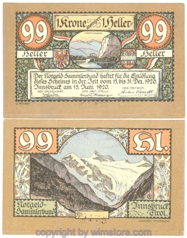 Innsbruck, Prv. Notgeld-Sammlerbund, J00412IIe, 99 Heller; 1