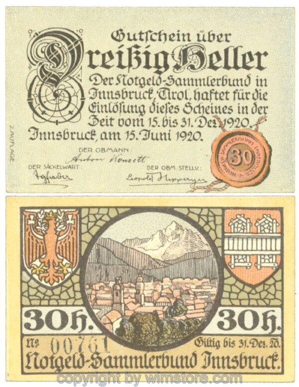 Innsbruck, Prv. Notgeld-Sammlerbund, J00412IIf, 30 Heller; 1