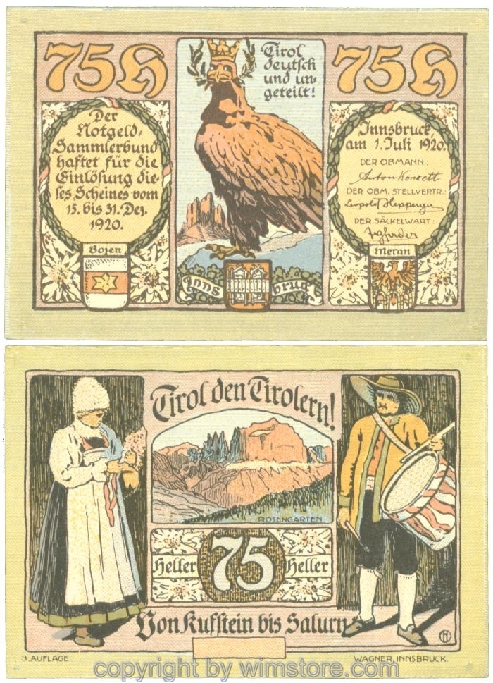 sn107211 Innsbruck, Prv. Notgeld-Sammlerbund, J00412IIIa, 75 Heller; 1