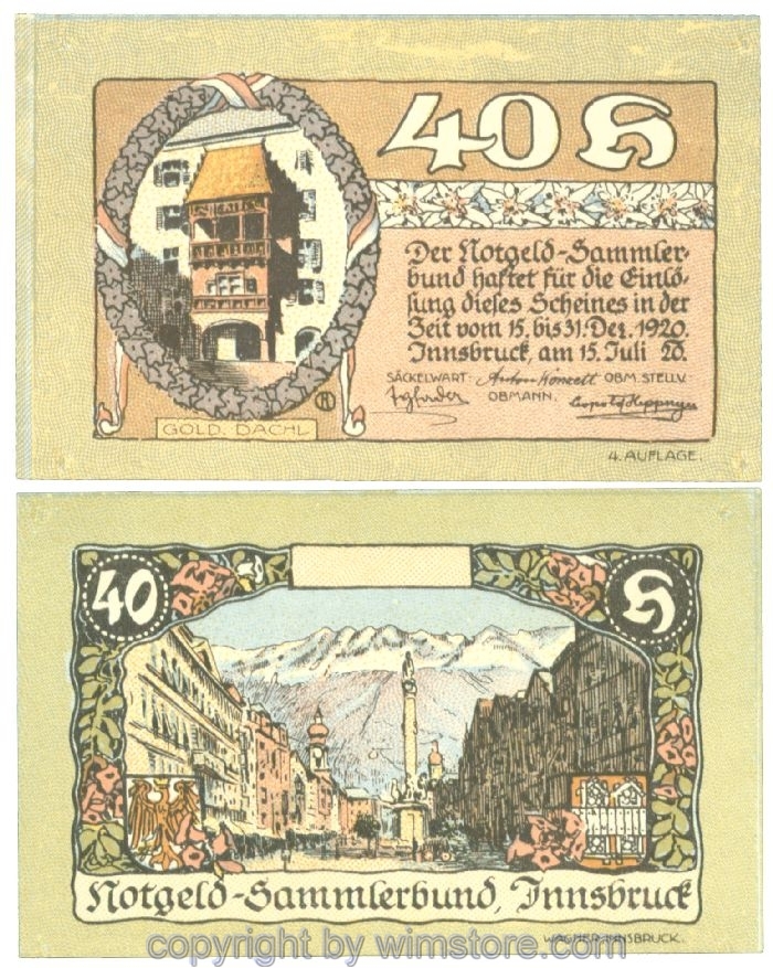 sn107215 Innsbruck, Prv. Notgeld-Sammlerbund, J00412IVa, 40 Heller; 1
