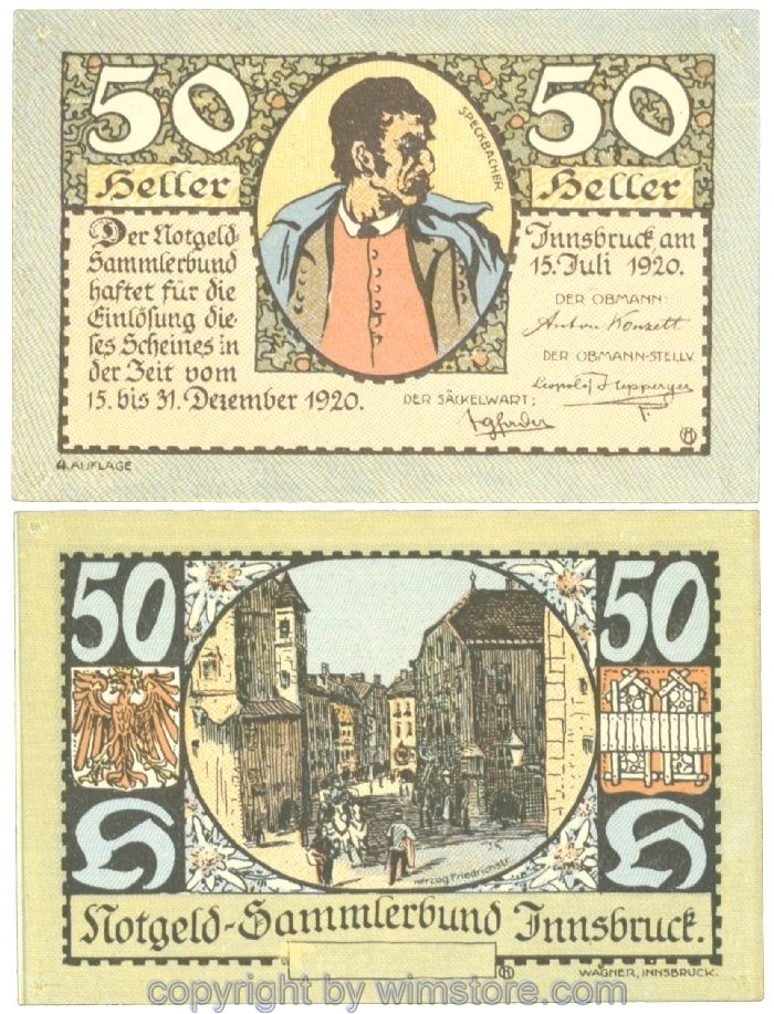 sn107216 Innsbruck, Prv. Notgeld-Sammlerbund, J00412IVa, 50 Heller; 1