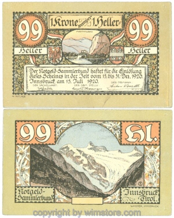 Innsbruck, Prv. Notgeld-Sammlerbund, J00412IVa, 99 Heller; 1