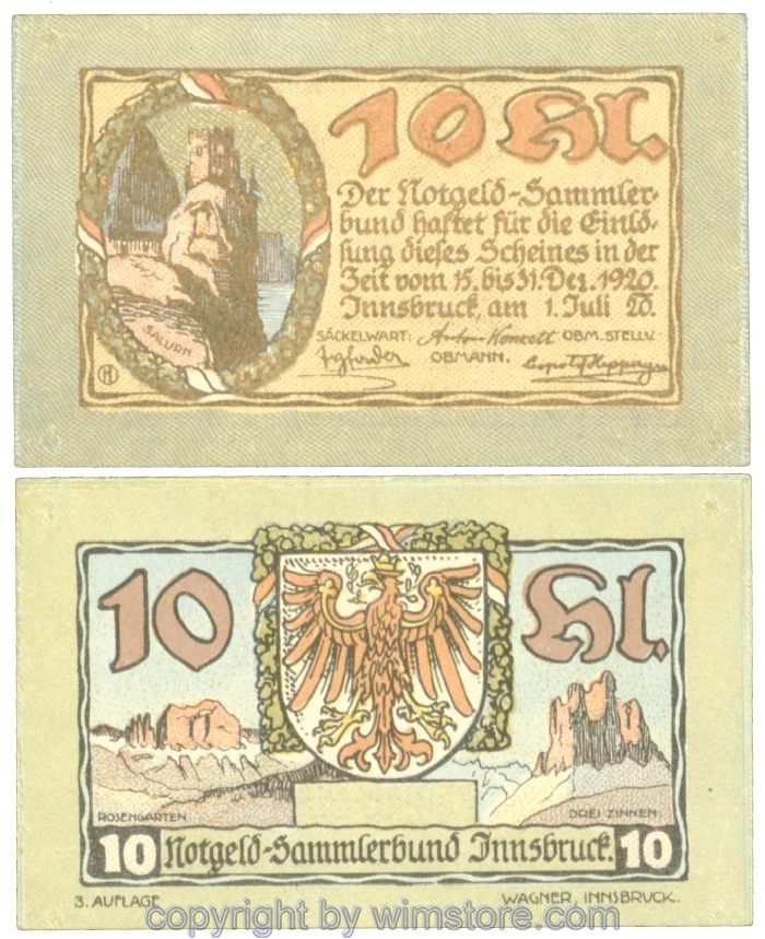 sn107219 Innsbruck, Prv. Notgeld-Sammlerbund, J00412Sa, 10 Heller; 1