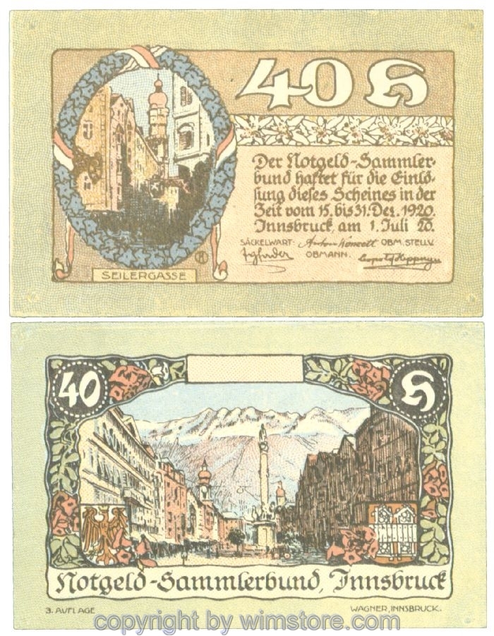 sn107221 Innsbruck, Prv. Notgeld-Sammlerbund, J00412Sa, 40 Heller; 1-