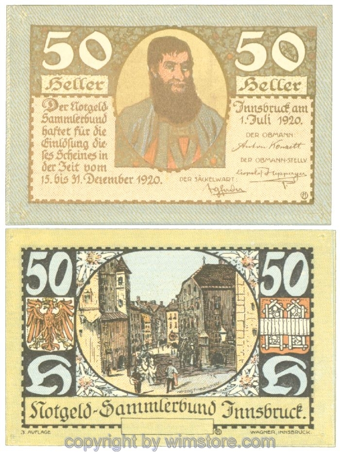 sn107222 Innsbruck, Prv. Notgeld-Sammlerbund, J00412Sa, 50 Heller; 1