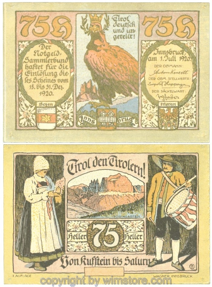 sn107223 Innsbruck, Prv. Notgeld-Sammlerbund, J00412Sa, 75 Heller; 1