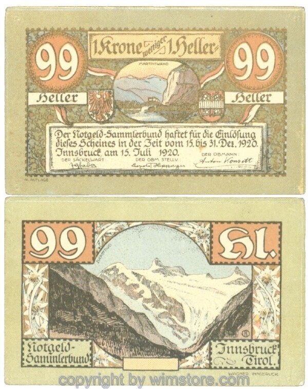 Innsbruck, Prv. Notgeld-Sammlerbund, J00412Sg, 99 Heller; 1