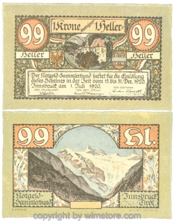 Innsbruck, Prv. Notgeld-Sammlerbund, J00412Sn, 99 Heller; 1