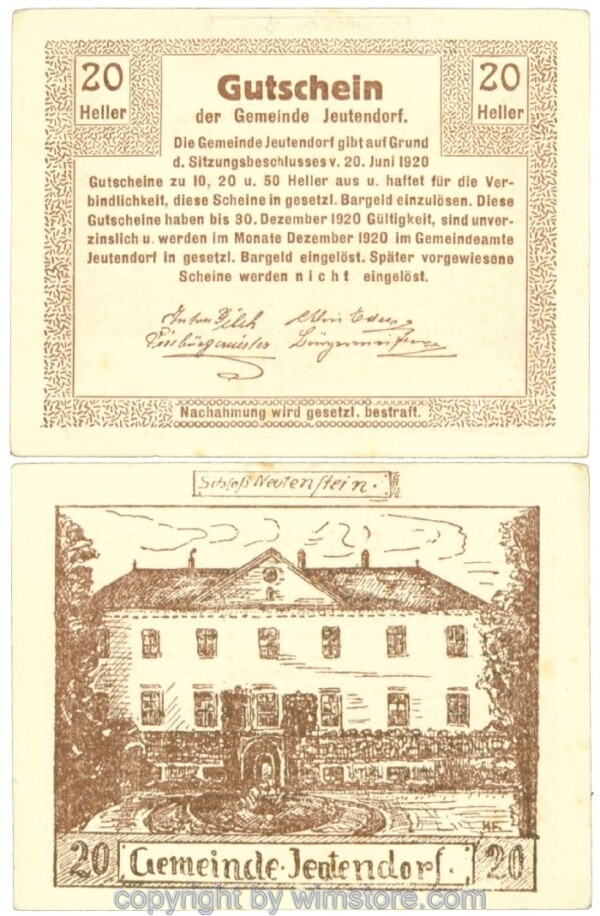 Jeutendorf, J00418a1, 20 Heller; I-