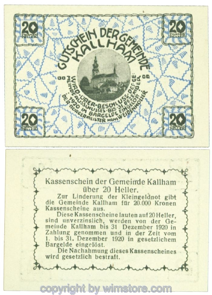 sn107339 Kahllham, J00422a, 20 Heller; 1