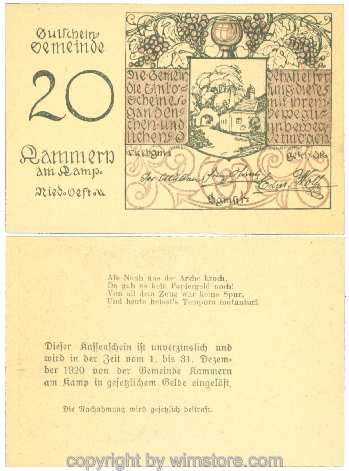 Kammern am Kamp, J00424N29, 20 Heller; I