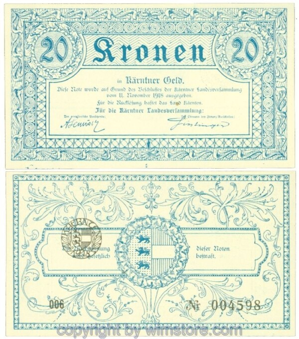 Kärntner Landeskasse, J00427b, 20 Kronen; 1
