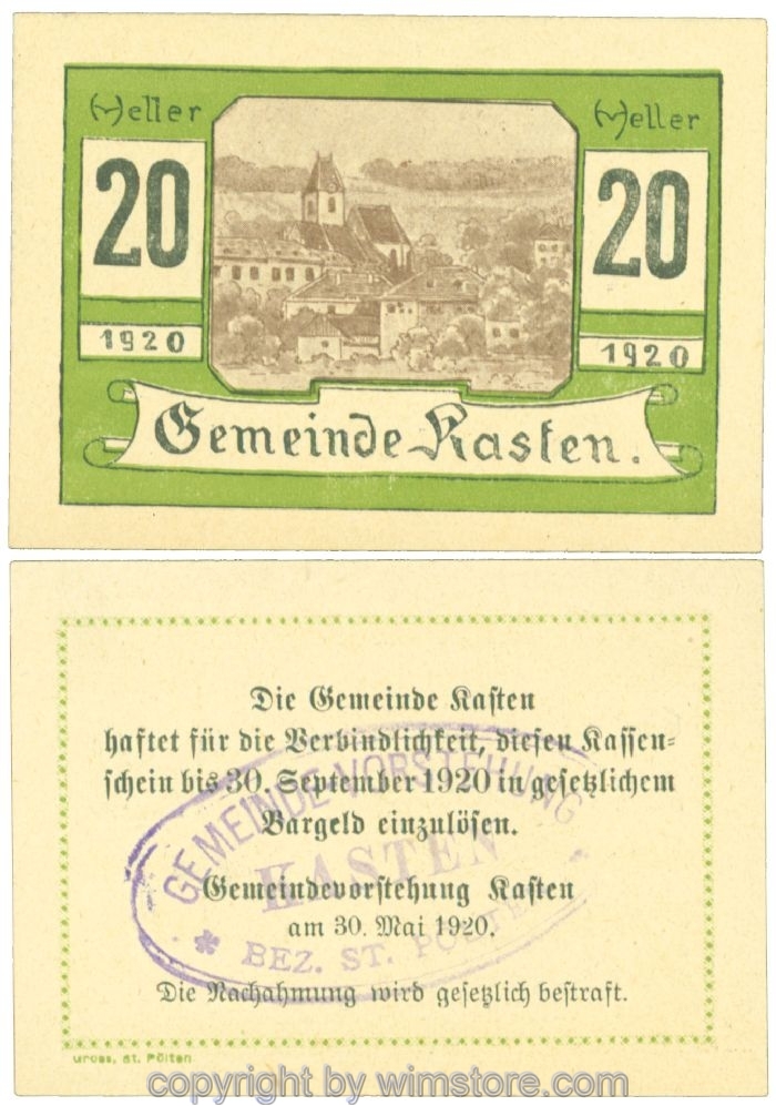 Kasten, J00428d1, 20 Heller; I