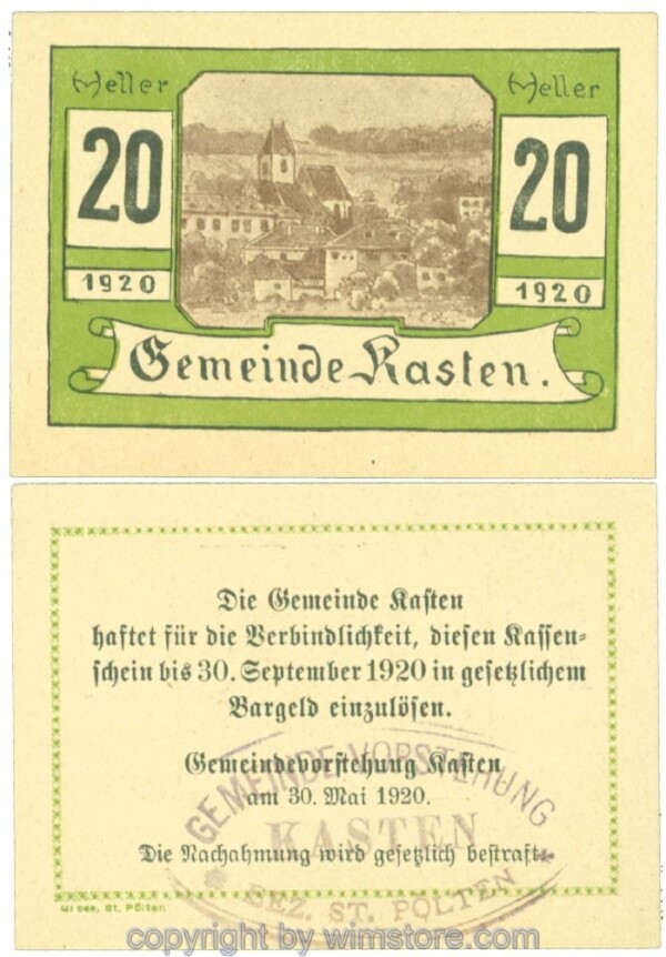 Kasten, J00428d2, 20 Heller; I