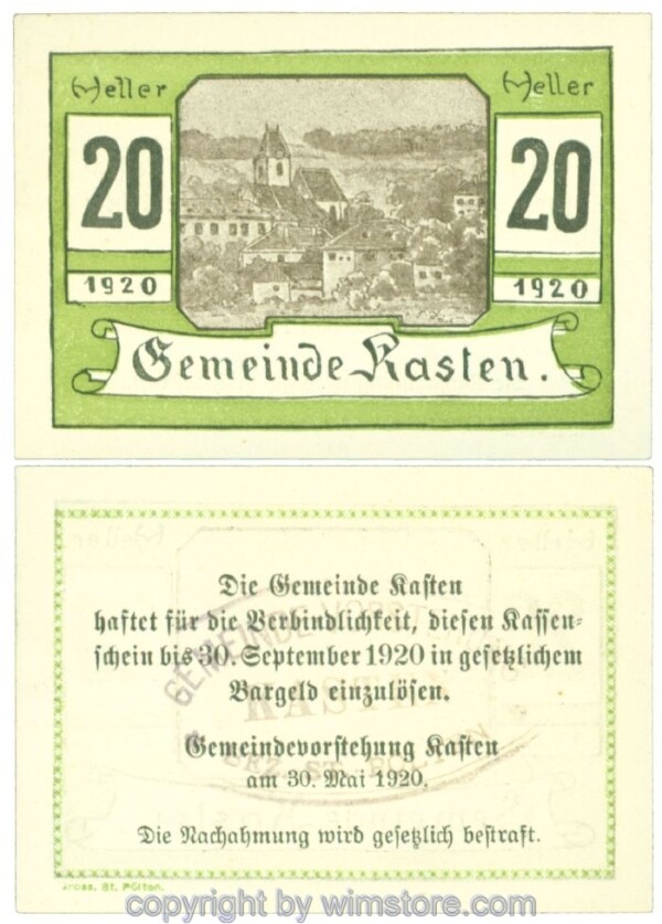 Kasten, J00428x, 20 Heller; I