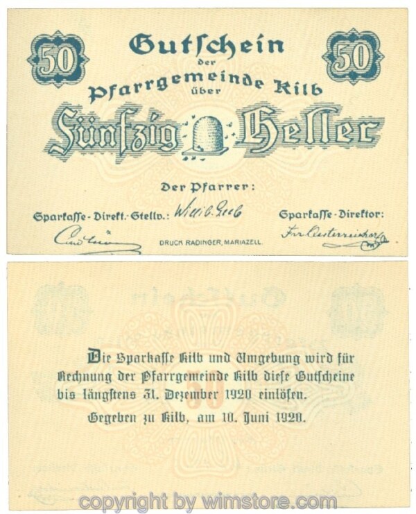 Kilb, Prv. Pfarrgemeinde, J00437Ia, 50 Heller; I