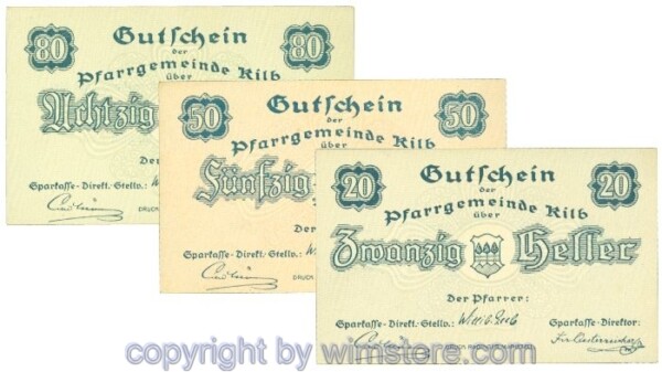 Kilb, Prv. Pfarrgemeinde, J00437Ib, Serie 20, 50, 80 Heller; I