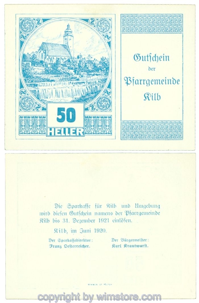 Kilb, Prv. Pfarrgemeinde, J00437II, 50 Heller; I