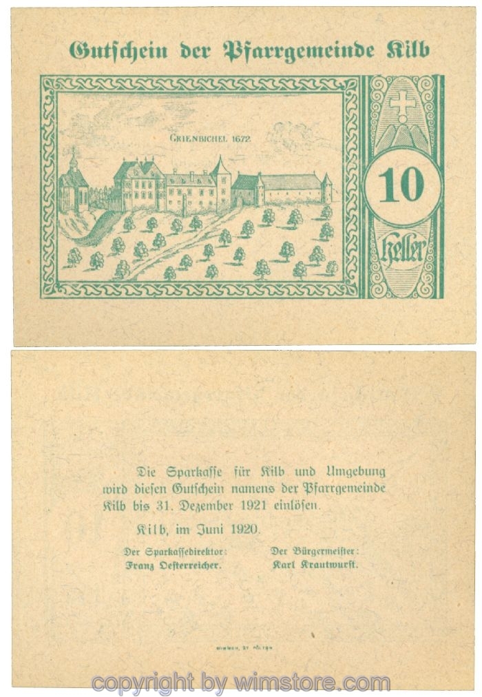 Kilb, Prv. Pfarrgemeinde, J00437IIIa, 10 Heller; I