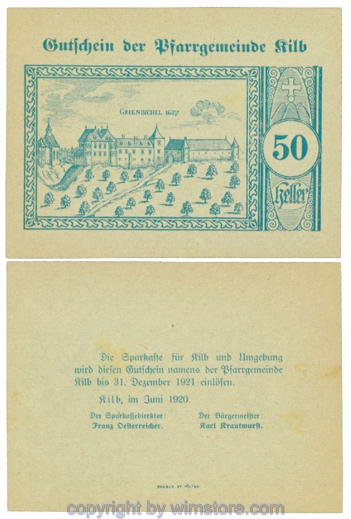 Kilb, Prv. Pfarrgemeinde, J00437IIIa, 50 Heller; -1