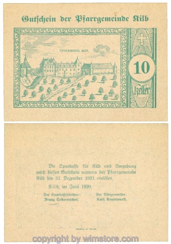 Kilb, Prv. Pfarrgemeinde, J00437IIIb, 10 Heller; I