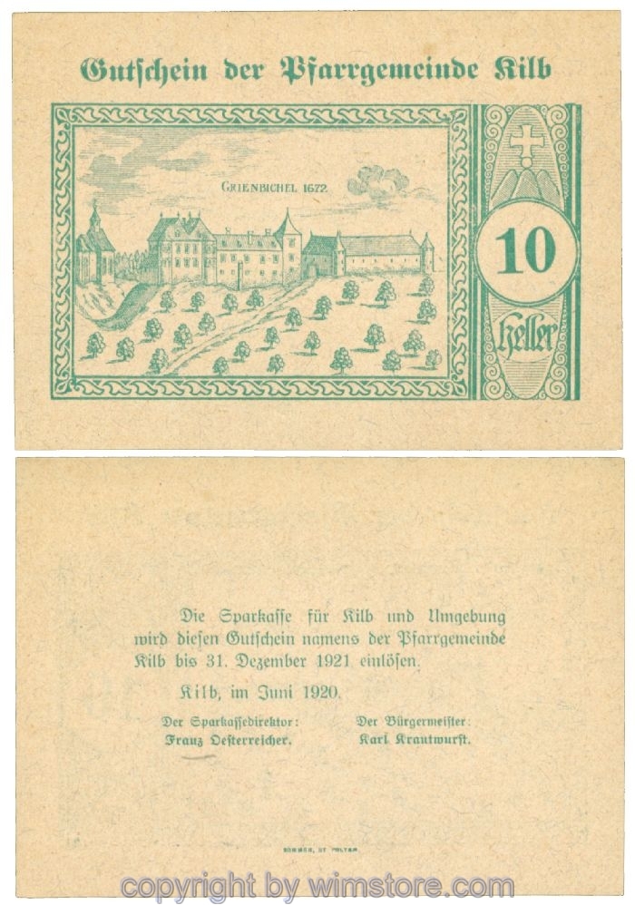 Kilb, Prv. Pfarrgemeinde, J00437IIIb, 10 Heller; I