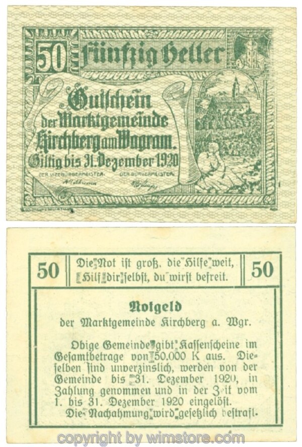 Kirchberg am Wagram, J00439Ia8, 50 Heller; I