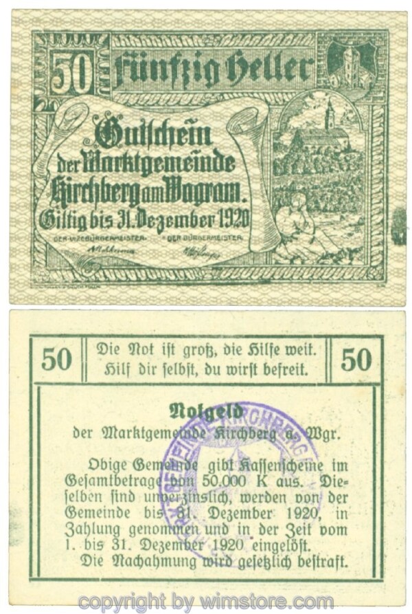 Kirchberg am Wagram, J00439Ib24, 50 Heller; I