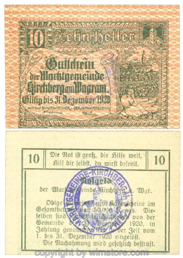 Kirchberg am Wagram, J00439Ib28, 10 Heller; I
