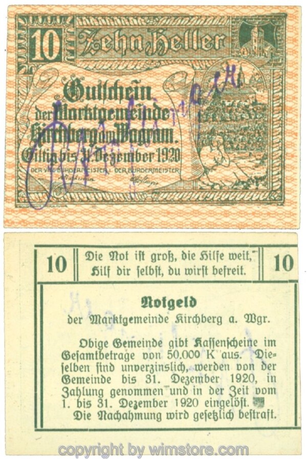 Kirchberg am Wagram, J00439Ic29, 10 Heller; I