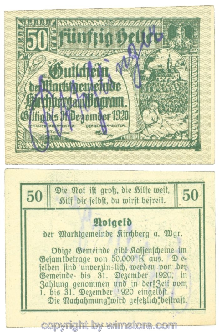 Kirchberg am Wagram, J00439Ic34, 50 Heller; I