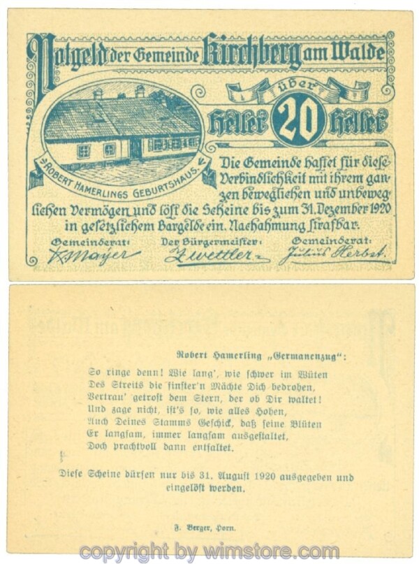 sn107475 Kirchberg am Walde, J00440a, 20 Heller; I
