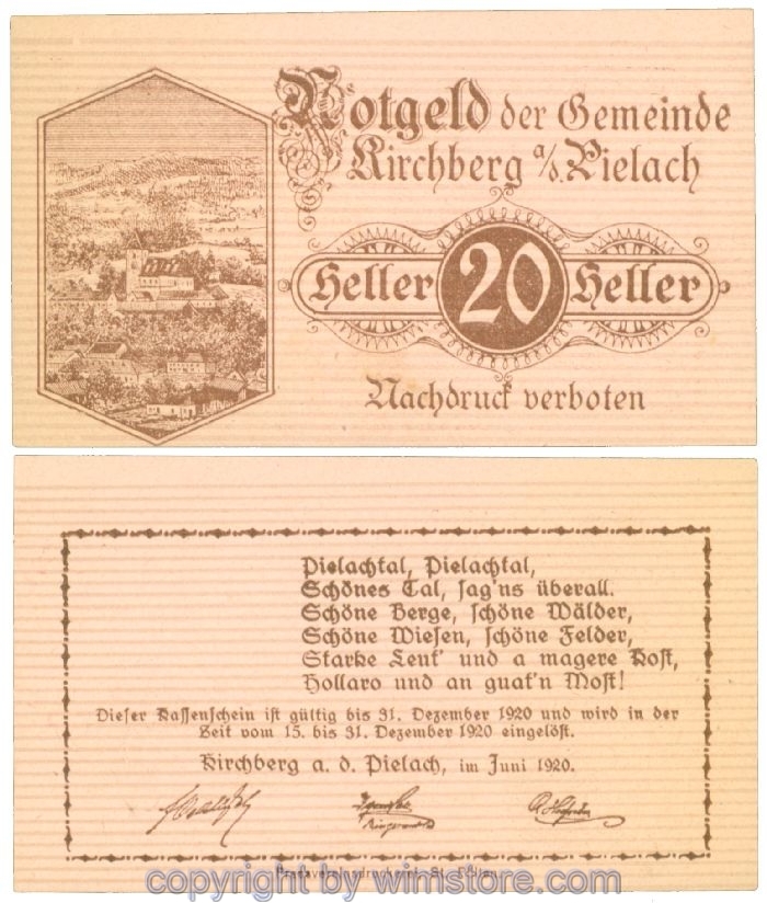 Kirchberg an der Pielach, J00442a, 20 Heller; I