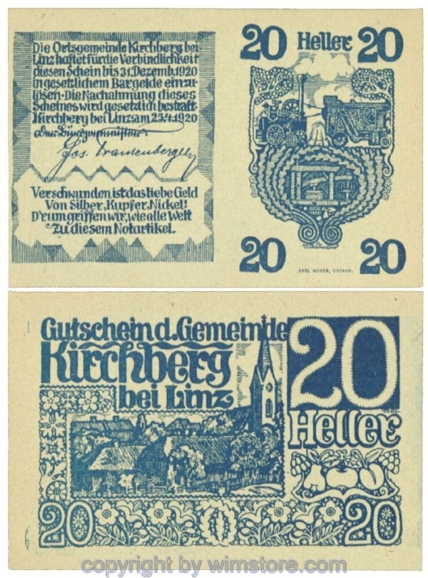 Kirchberg bei Linz, J00443b, 20 Heller; 1