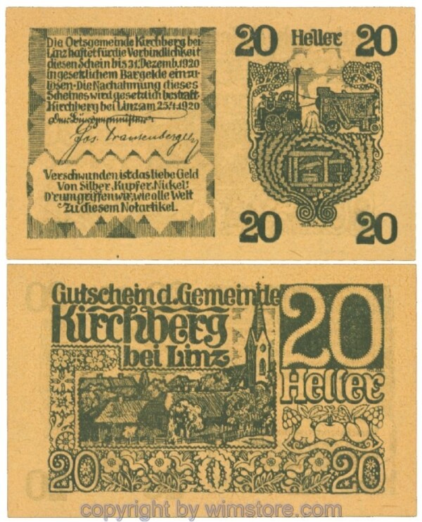Kirchberg bei Linz, J00443c, 20 Heller; 1