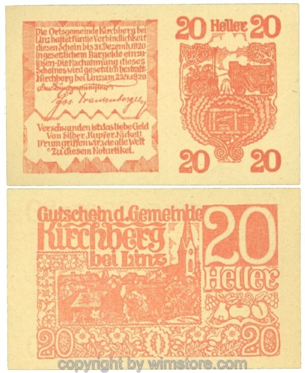 Kirchberg bei Linz, J00443d, 20 Heller; 1-