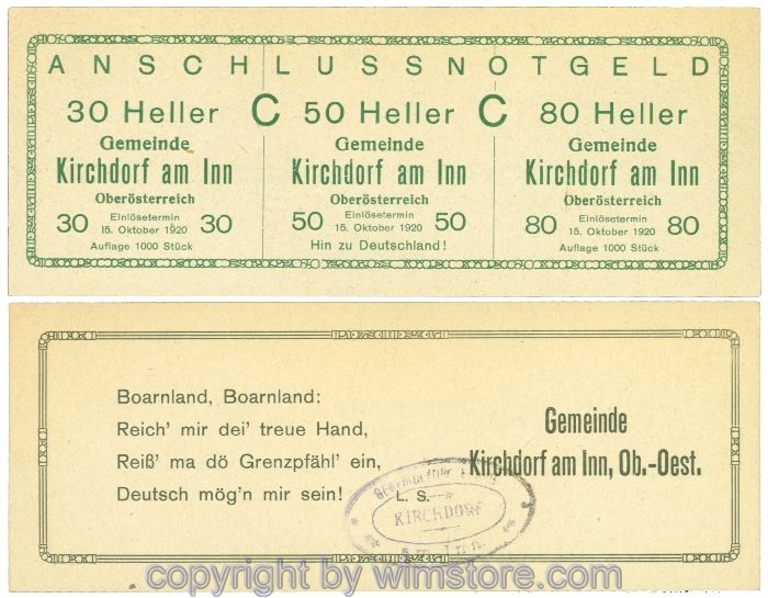 Kirchdorf am Inn, J00444Sk1, Serie 30, 50, 80  Heller; 1-