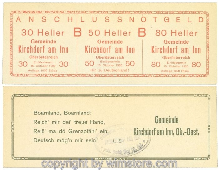 Kirchdorf am Inn, J00444Sk2, Serie 30, 50, 80  Heller; 1