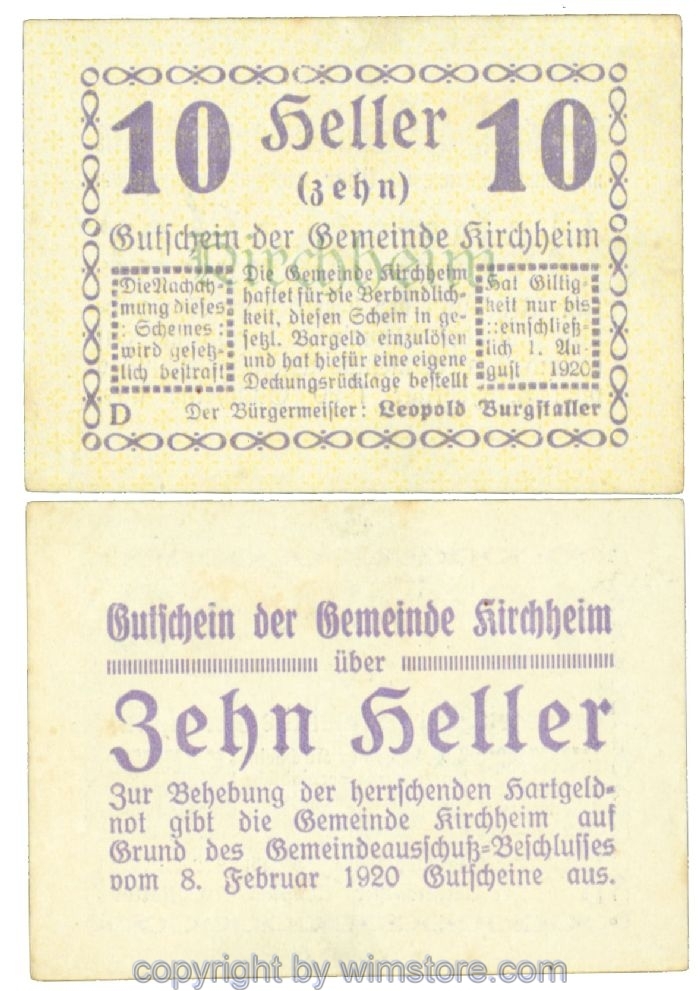 sn107559 Kirchheim, J00447I1, 10 Heller; 1