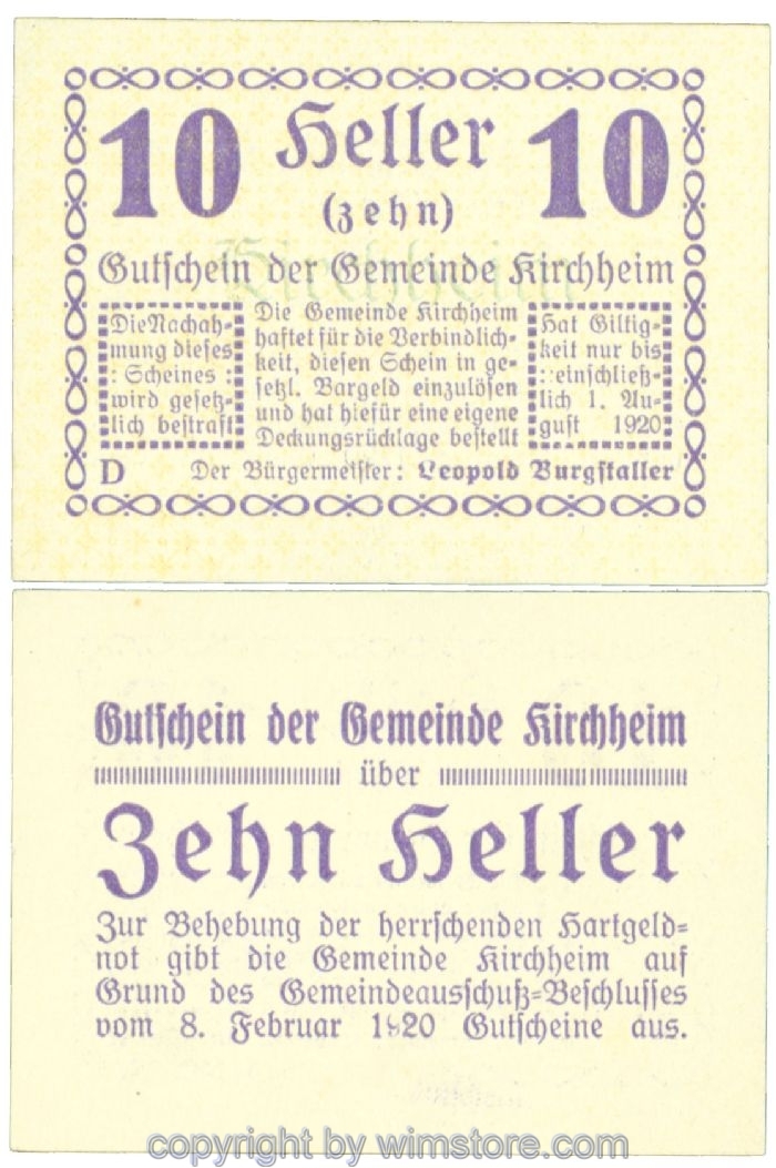 sn107563 Kirchheim, J00447I5, 10 Heller; 1