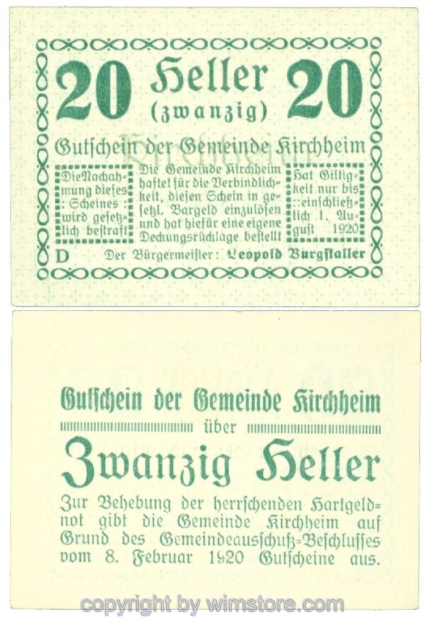 Kirchheim, J00447I6, 20 Heller; 1