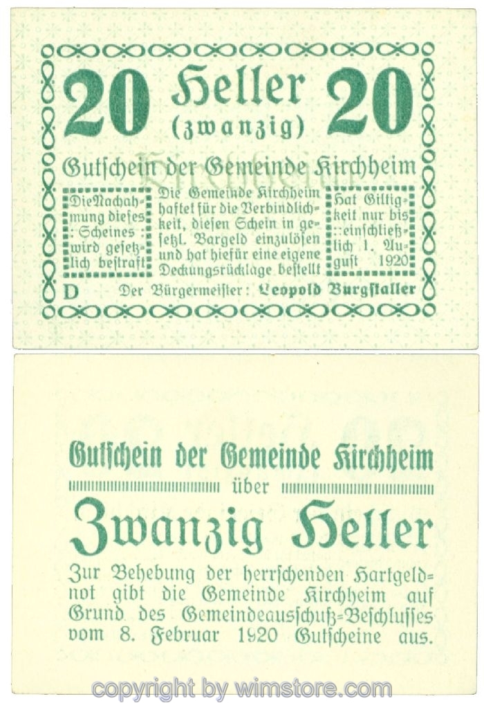 sn107564 Kirchheim, J00447I6, 20 Heller; 1