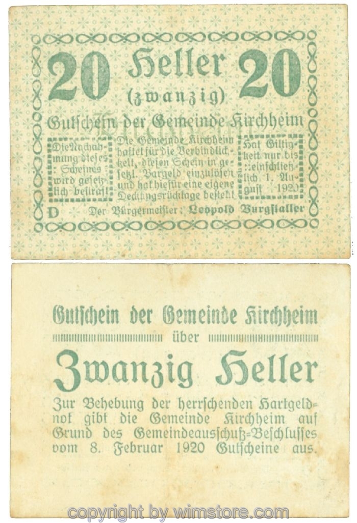 sn107568 Kirchheim, J00447I24, 20 Heller; 1