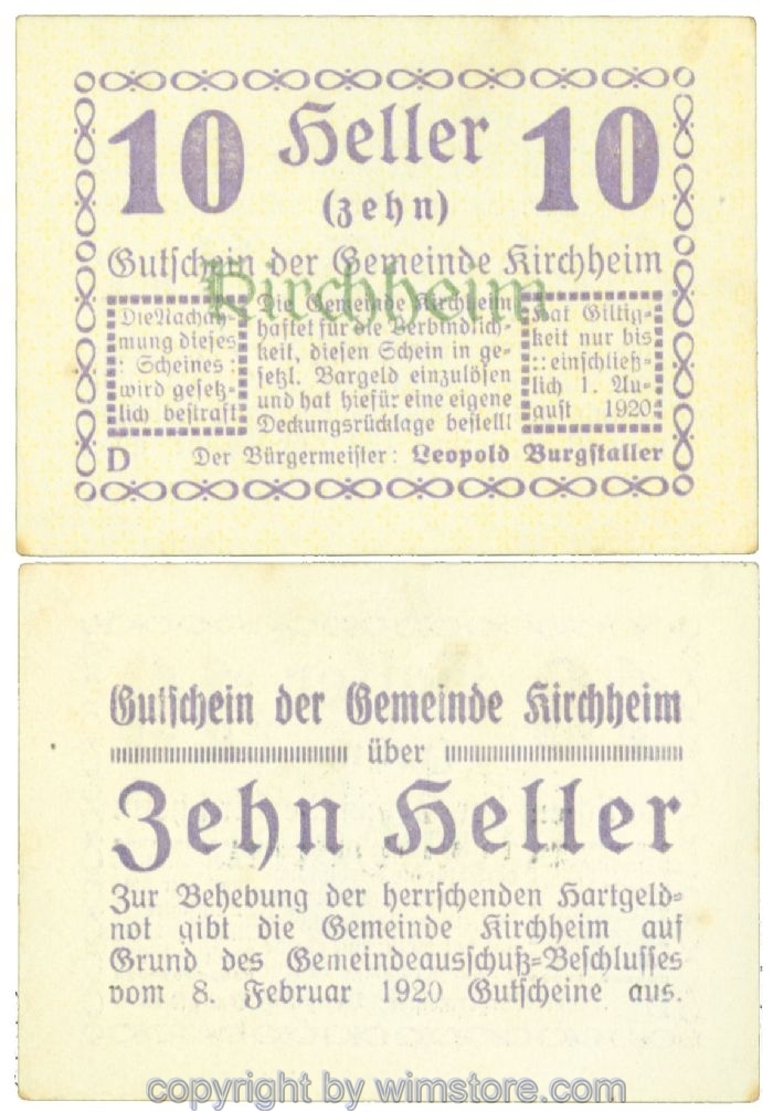 sn107569 Kirchheim, J00447I25, 10 Heller; 1