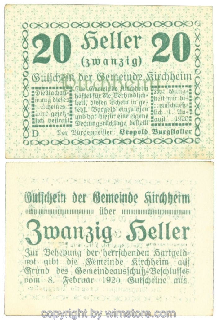 sn107570 Kirchheim, J00447I26, 20 Heller; 1