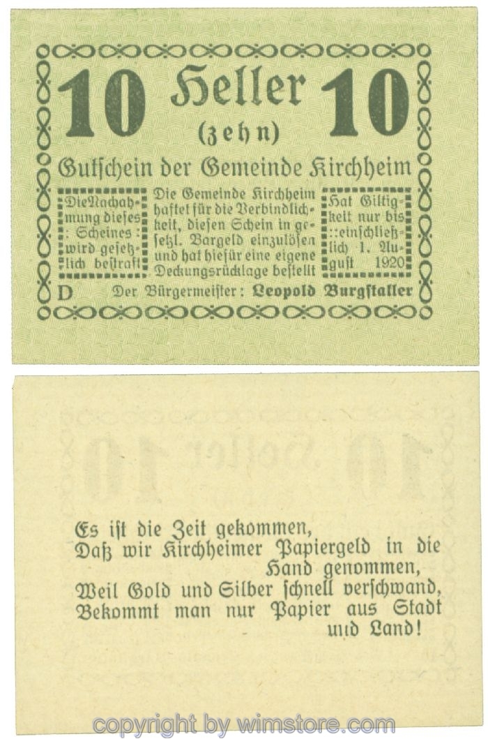sn107580 Kirchheim, J00447IIb20, 10 Heller; 1
