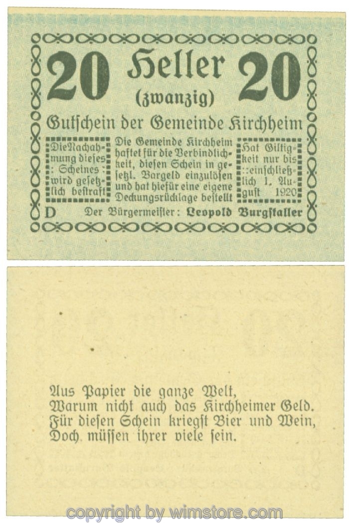 sn107581 Kirchheim, J00447IIb21, 20 Heller; 1