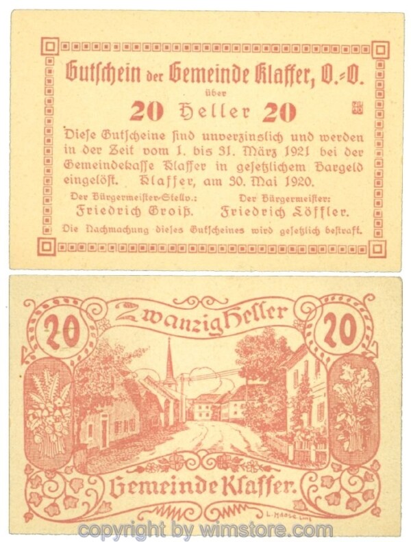 Klaffer, J00450a, 20 Heller; 1