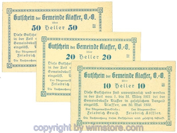 sn107642 Klaffer, J00450b, Serie 10, 20, 50 Heller; 1