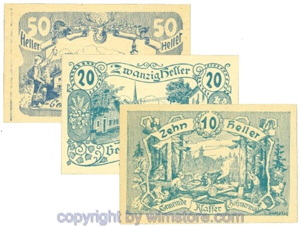 sn107642a Klaffer, J00450b, Serie 10, 20, 50 Heller; 1